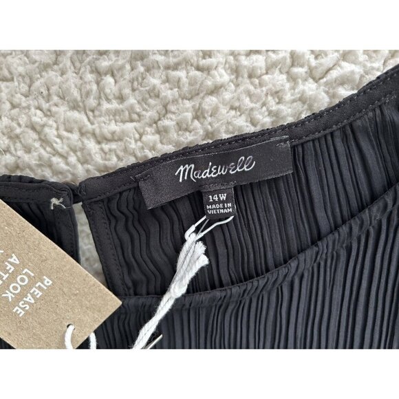 Madewell Simona Plissé Mini Dress in Black Size 14W - Picture 10 of 13
